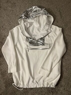 J. Crew White Hoodie with Metallic Silver Accents